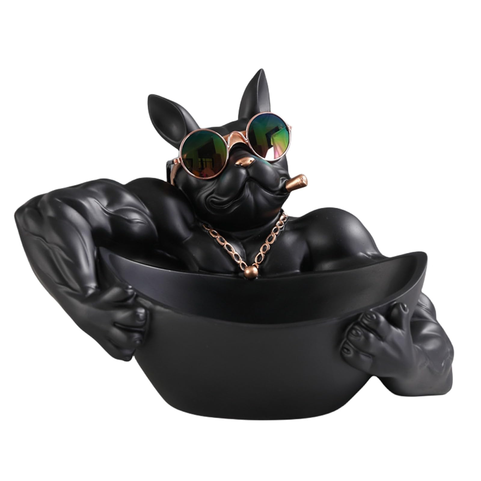Zyqixluk Bulldog Statue French Bulldog Sculpture Resin Animal Figurines Home Decoration And Gift,Halloween Candy Bowl,Entryway Decor Key Bowl,Black