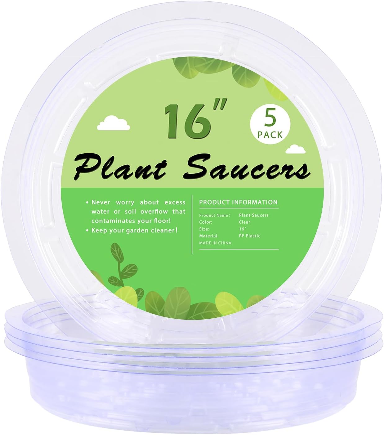 TITE 5 Pack Clear Plant Saucer Heavy Duty Sturdy Drip Trays for Indoor and Outdoor Plants