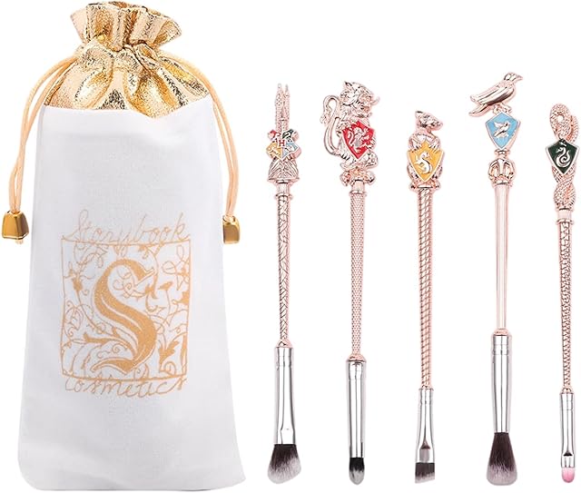 5pcs Harry Potter Makeup Brush Set, ZHULIA - Metal Handle Stick Makeup Brush Set Women Makeup Brush for Foundation Blending Blush Concealer Gift , pink