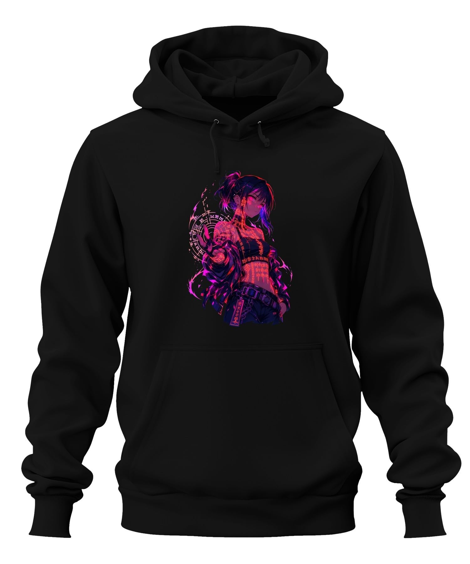 Anime dziewczęca magiczna japońska bluza z kapturem Y2K | Manga Otaku Czarownica Wojowniczka Gaming Future Aesthetic Fioletowy Różowy Retro