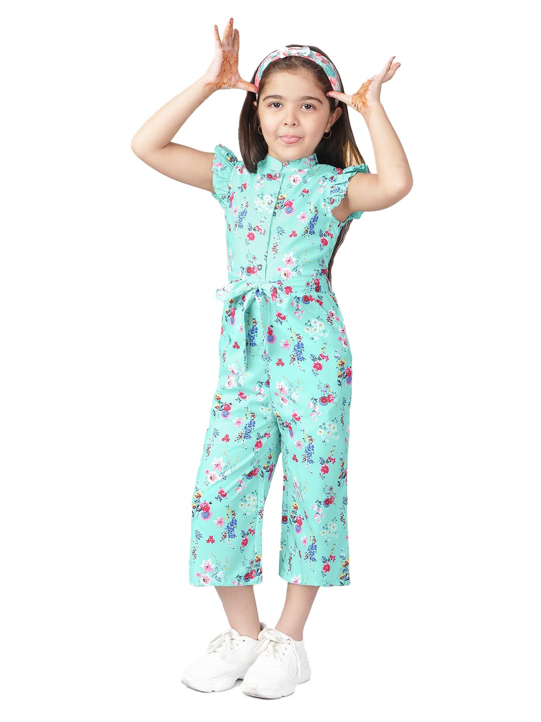 Naughty Ninos Girls Blue Floral Printed Jumpsuit (Mm00728Drs_13-14 Years)