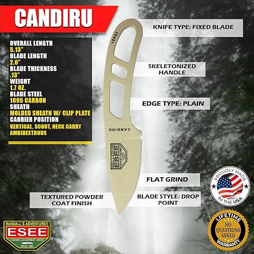 Miniatura 7 de ESEE Auténtico cuchillo de supervivencia táctico Candiru  Placa de clip de cinturón moldeada (hoja de bronceado desierto, funda moldeada negra)