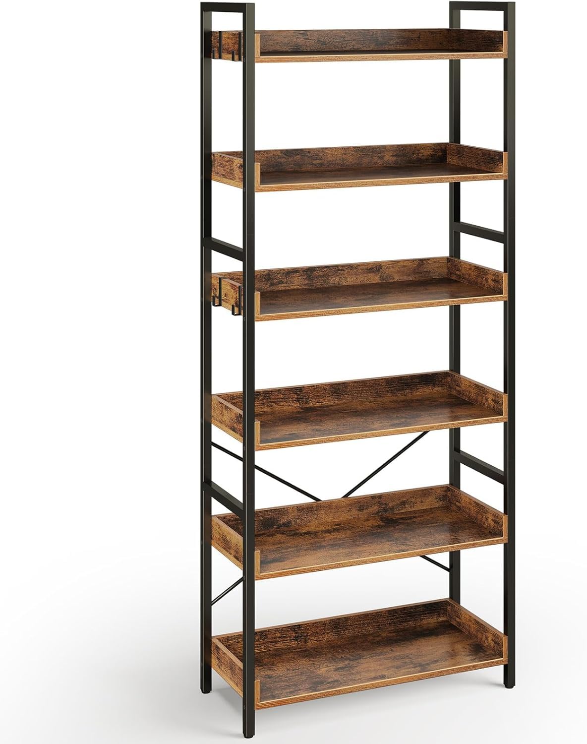 アントステラ　BOOKCASE　723 Seventable Bookshelf with 4 Hooks, 6-Tier Industrial Vintage