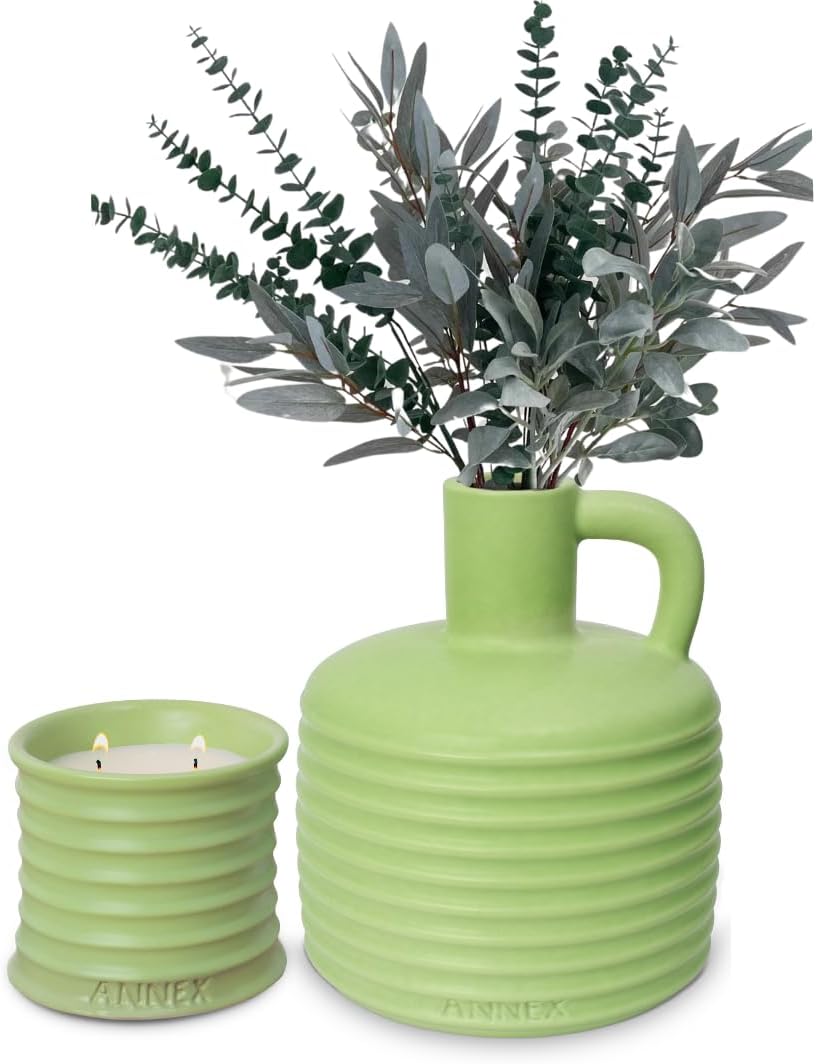 Bundle Package - Annex The Green Life Candle & Vase – Luxury Handmade Ceramic Candle with Natural Soy Wax and Elegant Decorative Vase – Perfect for Home Decor or Gifting