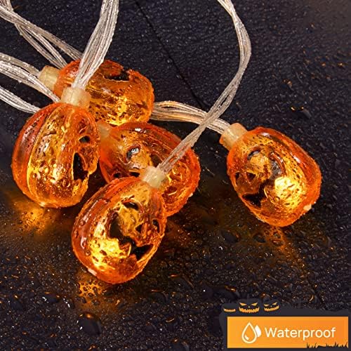 Halloween String Lights, 30 LED 3M/10ft Halloween Lights with 16Pcs Bat Stickers, 8 Modes Battery Operated Remote & Timer Waterproof Indoor/Outdoor Halloween Pumpkin Lights for Halloween Decorations