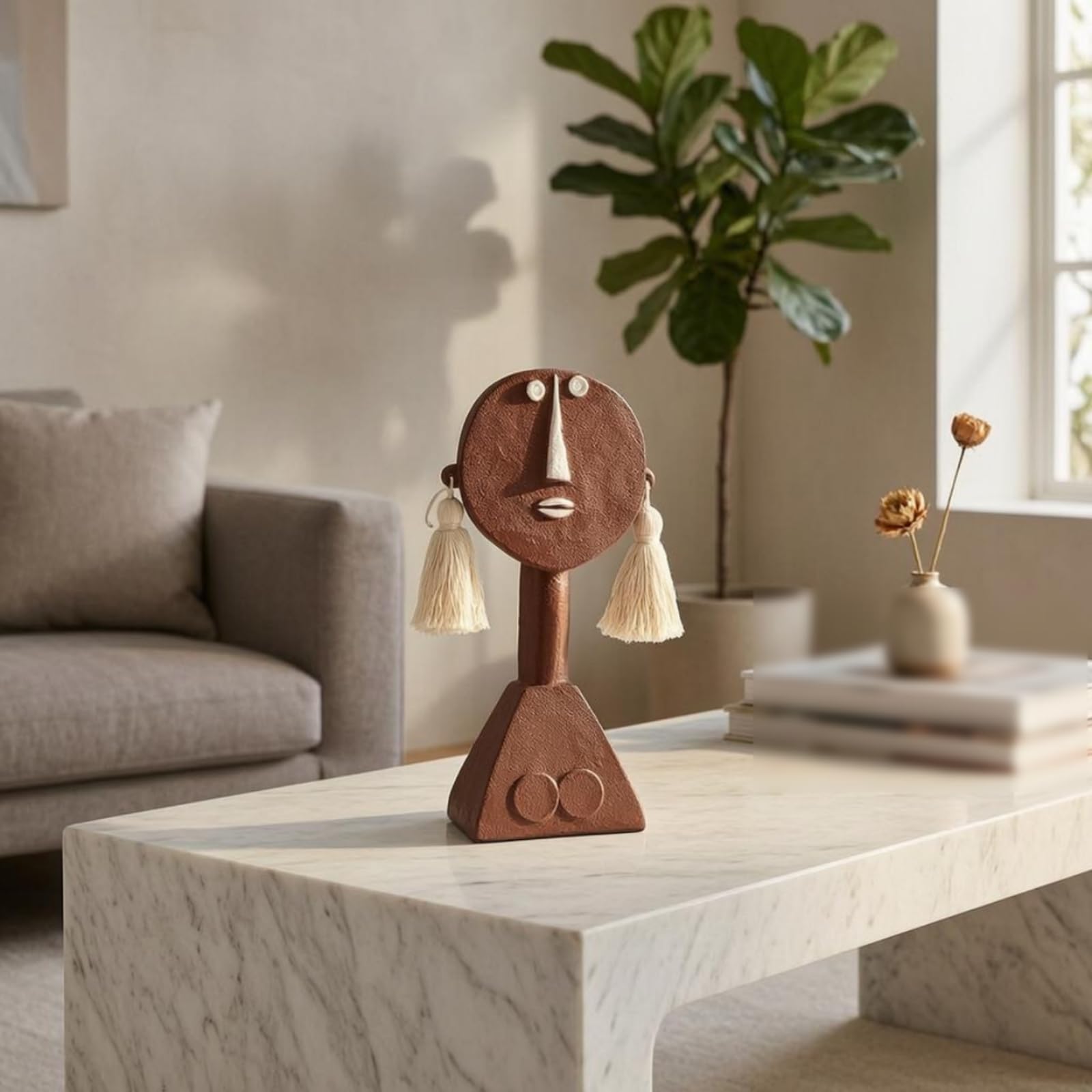 Figura Umana Irreale Orecchini Pendenti Figurina con Base Geometrica Decorativo Figura Volto Umano