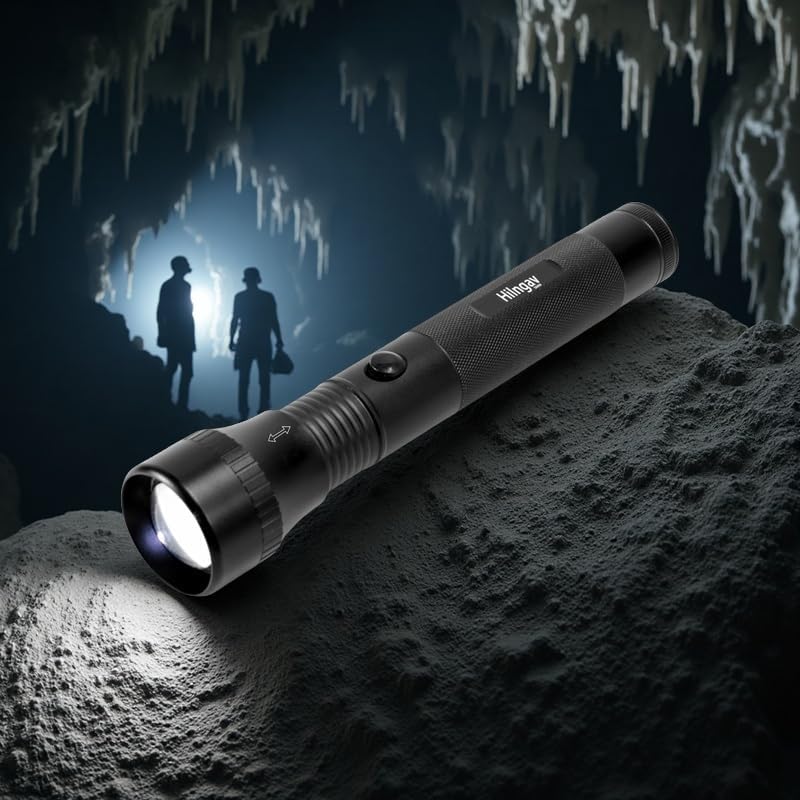 Miniatura 5 de Linterna LED de batería D de 2 celdas de alta resistencia, linterna de aleación de aluminio de modo único zoomable, linterna de metal resistente