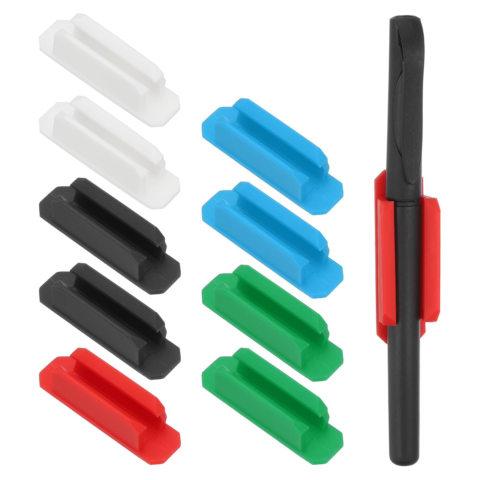 PATIKIL Pen Holder for Desk, 10Pcs Adhesive Upgraded Pen Holder Silicone Pencil Holder for Classroom Office Accessories Teacher Supplies, Black/White/
