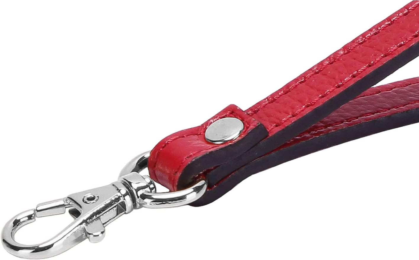 VanEnjoy Genuine Leather Keychain Wristlet Keychain Strap for Wallet Purse Clutch Cellphone Wristlet Key(Red-Silver Metal) image 4