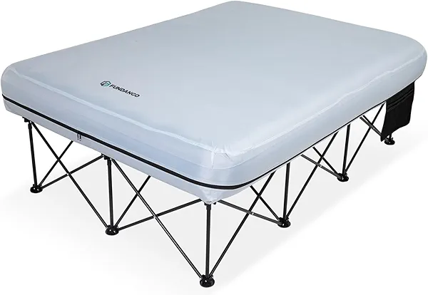 FUNDANGO 2 Person Cot Queen Size, Folding Airbed Mattress, Double Camp Bed with 2 Cup Holders, Removeable Cover for Adults Outdoor Travel,Carry Bag Included (Grey)