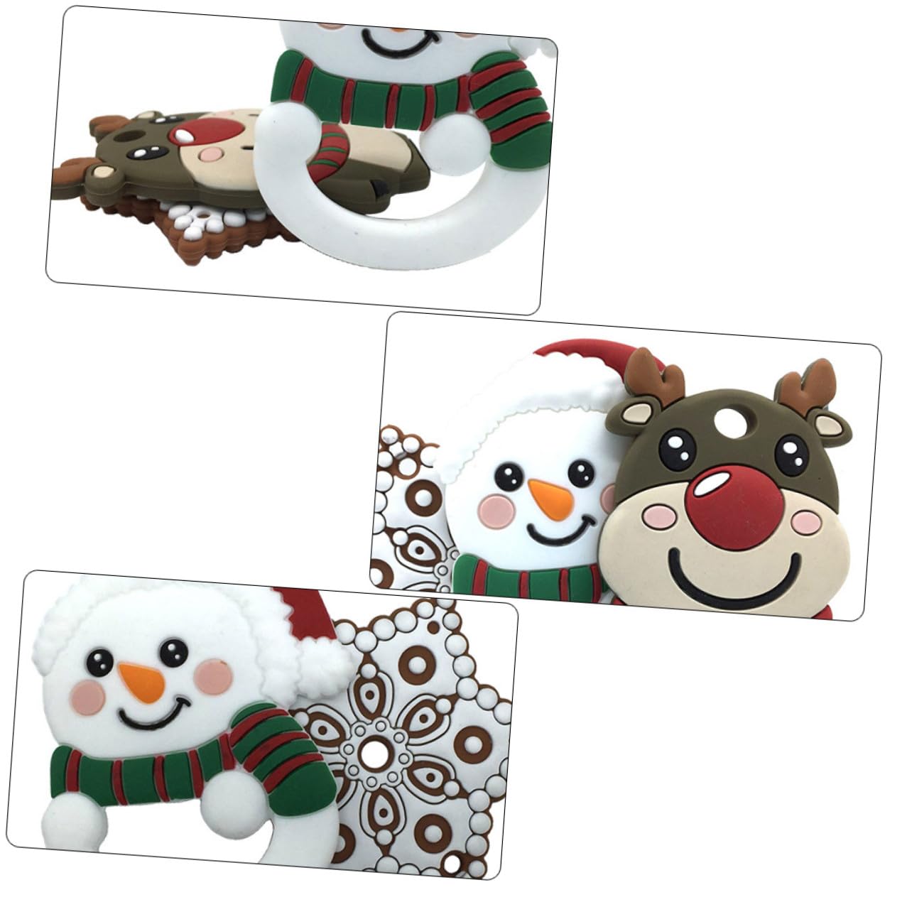 TOYANDONA 2pcs Xmas Silicone Teether for Boy Girl Molar Rod Chewing with Cute Reindeer Snowman Design Finger Teeth Grinding Sticks for Soothing