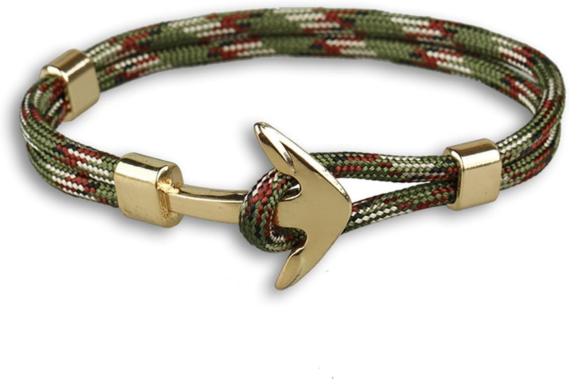 Happiness Jewelry Unisex Nylon Paracord Rope Sailing Bracelet with Nautical Anchor Alloy Clasp (Army Green/Gold)