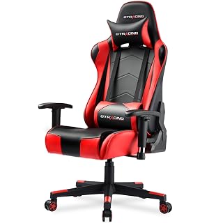 GTRACING Gaming Chair with Reclining Backrest, Adjustable Height and Swivel Base, Ergonomic Computer Chair with Headrest and Lumbar Support (Red) - Amazon product rated Grade A