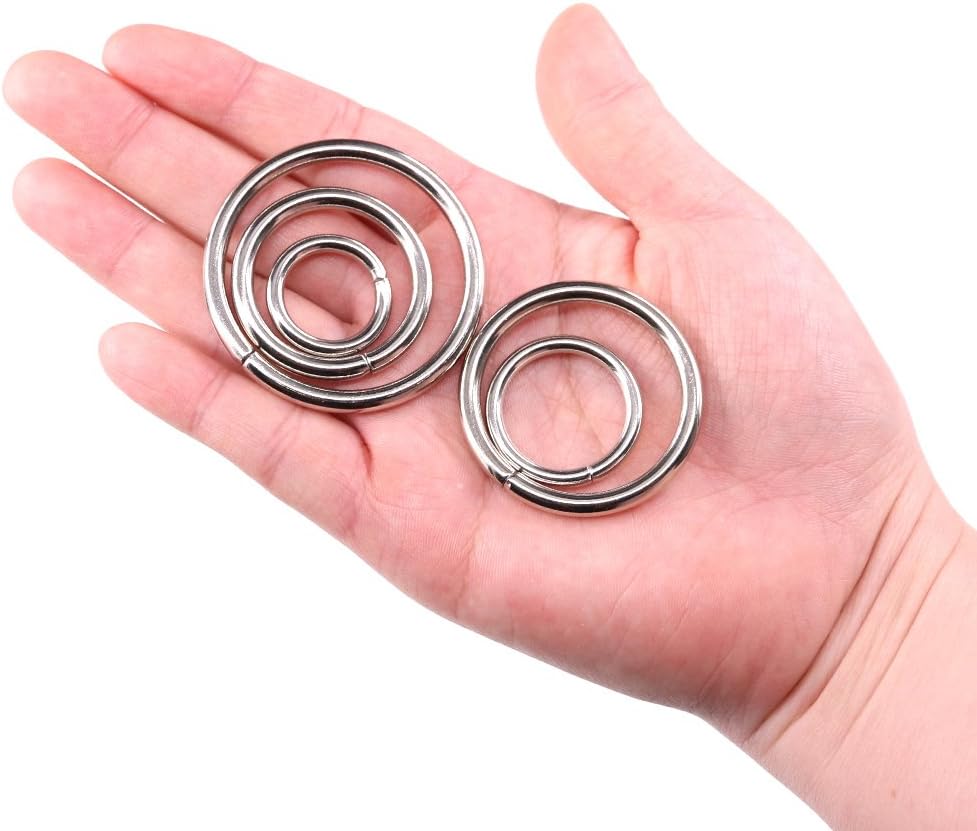 Swpeet 50Pcs 5 Sizes 3/2" 3/4" 1" 3/5" 5/4" Multi-Purpose Metal O Ring Metal Rings for Belts Hardware Bags Keychain Hand DIY (Silver) - Image 4