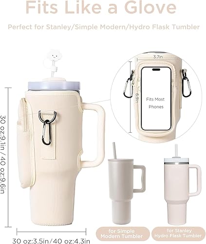 Miniatura 2 de dabria Bolsa de transporte para botella de agua con bolsillo para teléfono Stanley de 4030 onzas, bolsa de neopreno para botella de agua con correa