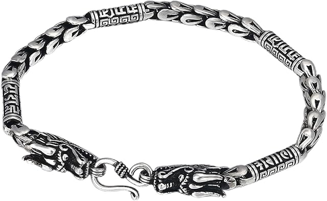 925 Sterling Silver Dragon Bracelet Vintage Thai Silver Dragon Scale Bracelet Goth Punk Dragon Head Jewelry for Men Gift