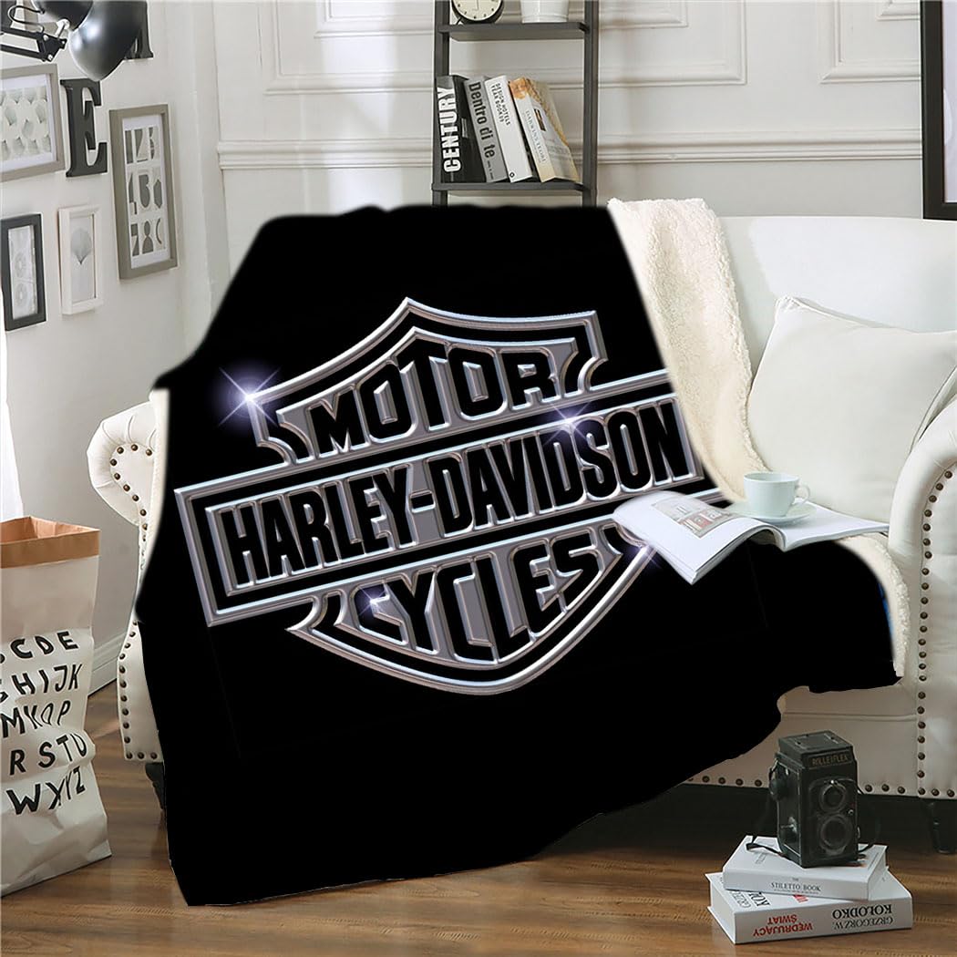 Ruiqieor Cuddly Flannel Blanket 150x200 cm, Harley Davidson Motif, 3D Digital Print, Soft Sofa Blanket for Boys & Adults (#07)