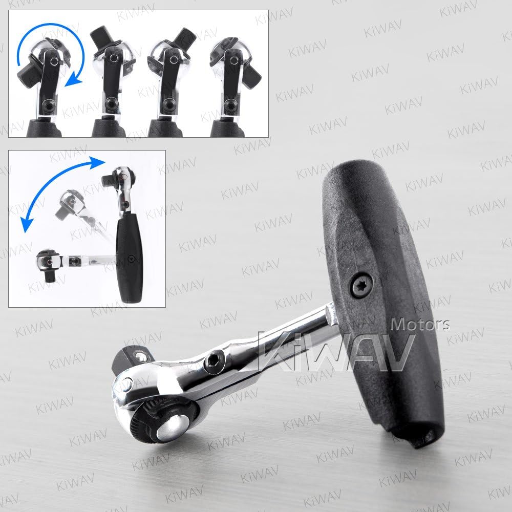 KiWAV 2 Way Handle with 3/8" Drive Swivel Ratchet Head Quick Release T-Grip or Regular Grip Chrome Vanadium