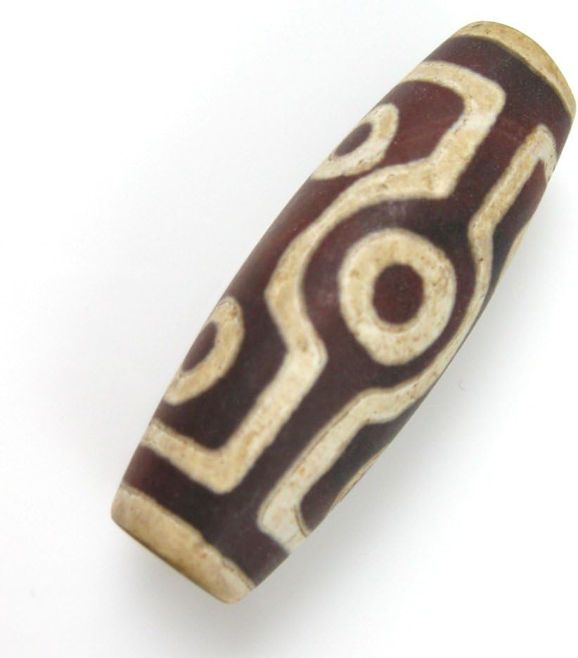 Carnelian dZi Bead - Olive Shape with 7-Eyes Totem - 40mm by 14 mm (Sold Per Piece)