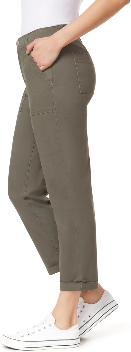 Angels Forever Young Women's Everflex Classic Twill Convertible Straight Mid-Rise Pants