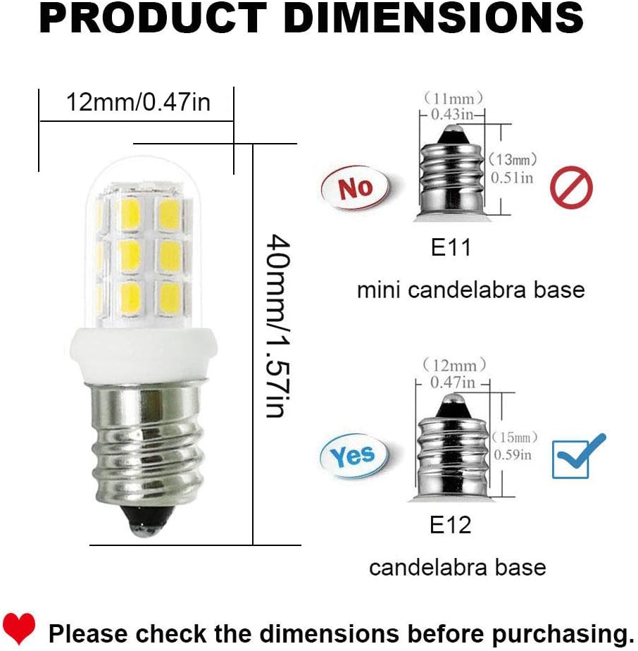 Salt Lamp Bulbs C7 E12 Candelabra Led Bulbs 15Watt Halogen Replacement 6000K White Light for Chandelier, Night Light Bulb, Non-Dimmable, Pack of 8