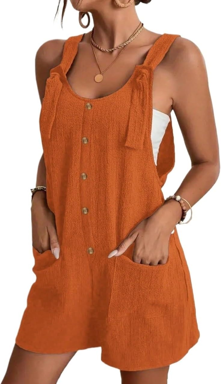 Rompers for Women Summer Solid Color Pocket Jumpsuit, Summer