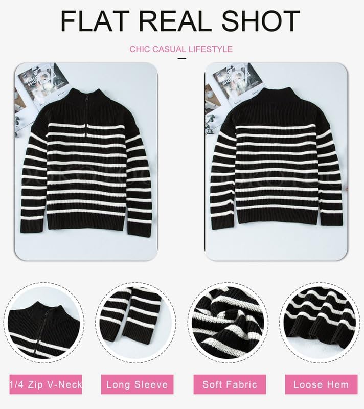 Dokotoo Womens Sweaters Long Sleeve 1/4 Zip Pullover Polo V Neck Dressy Casual Tops - Image 4