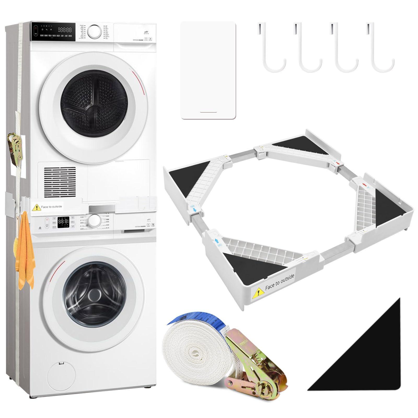 Kqpoinw Kit de Unión Universal para Lavadoras y Secadoras, Kit Apilado Universal con Cuerda de Trinquete, Accesorios para Lavadora y Secadora, Ajustable Soporte de Conexión 44,5-70 cm para Lavadoras