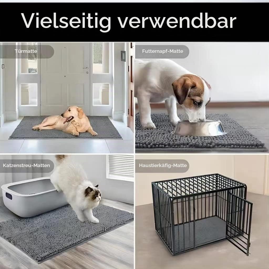 Saugfähige Chenille Fußmatte für den, rutschfeste Badematte, schlammiger Hund, waschbare Matte, schnell trocknende 60x150cm Grau