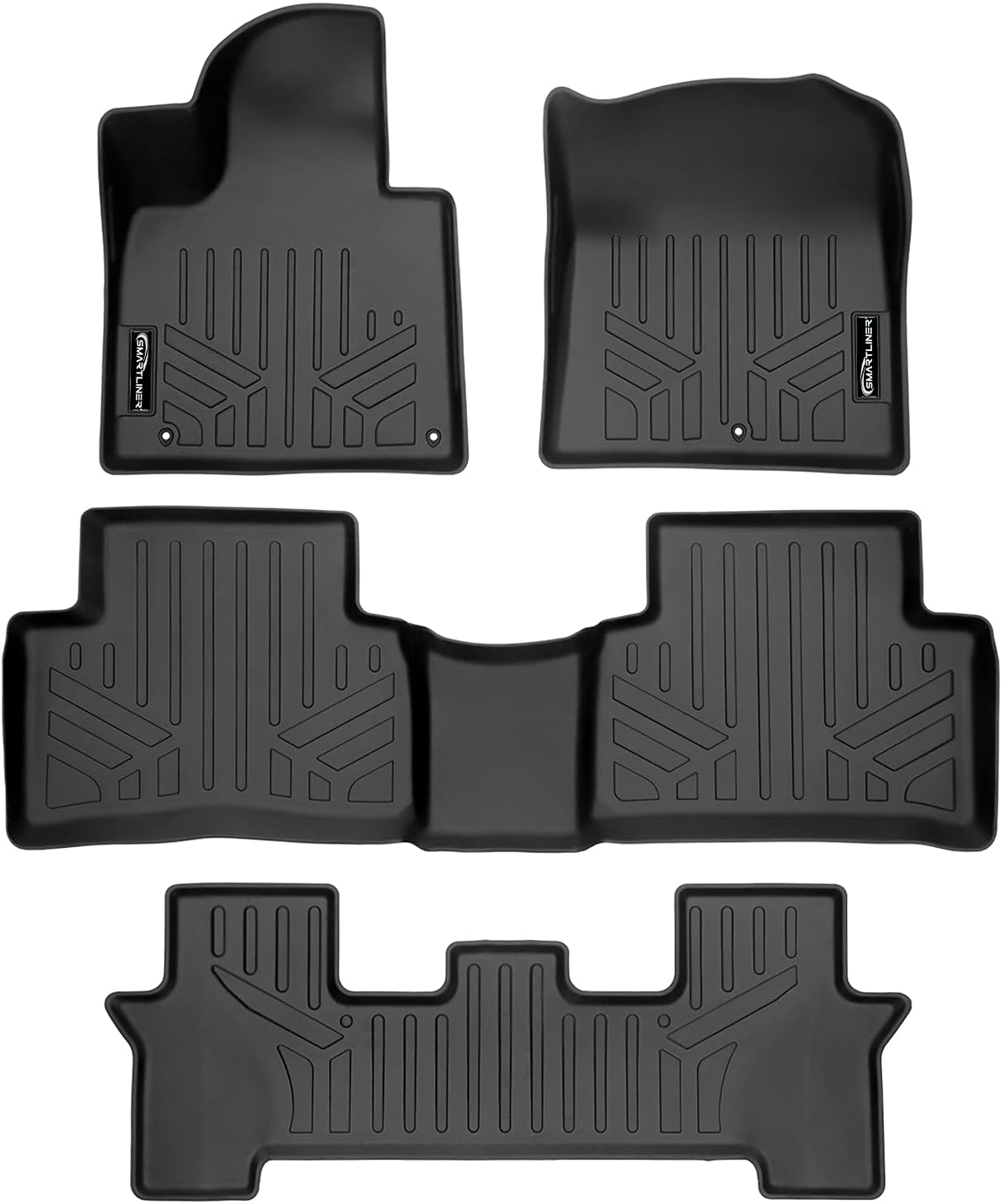 SMARTLINERSA0547/B0547/C0547 All Weather Custom Fit 3 Row Black Floor Mat Liner Set for 2021 Kia Sorento (Only with 2nd Row Bench Seat)