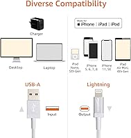 Vista 5 de Yaxa Basics Cable de carga USB-A a Lightning, cable trenzado de nailon, cargador certificado MFi para Apple iPhone 14, 13, 12, 11 X Xs Pro, Pro