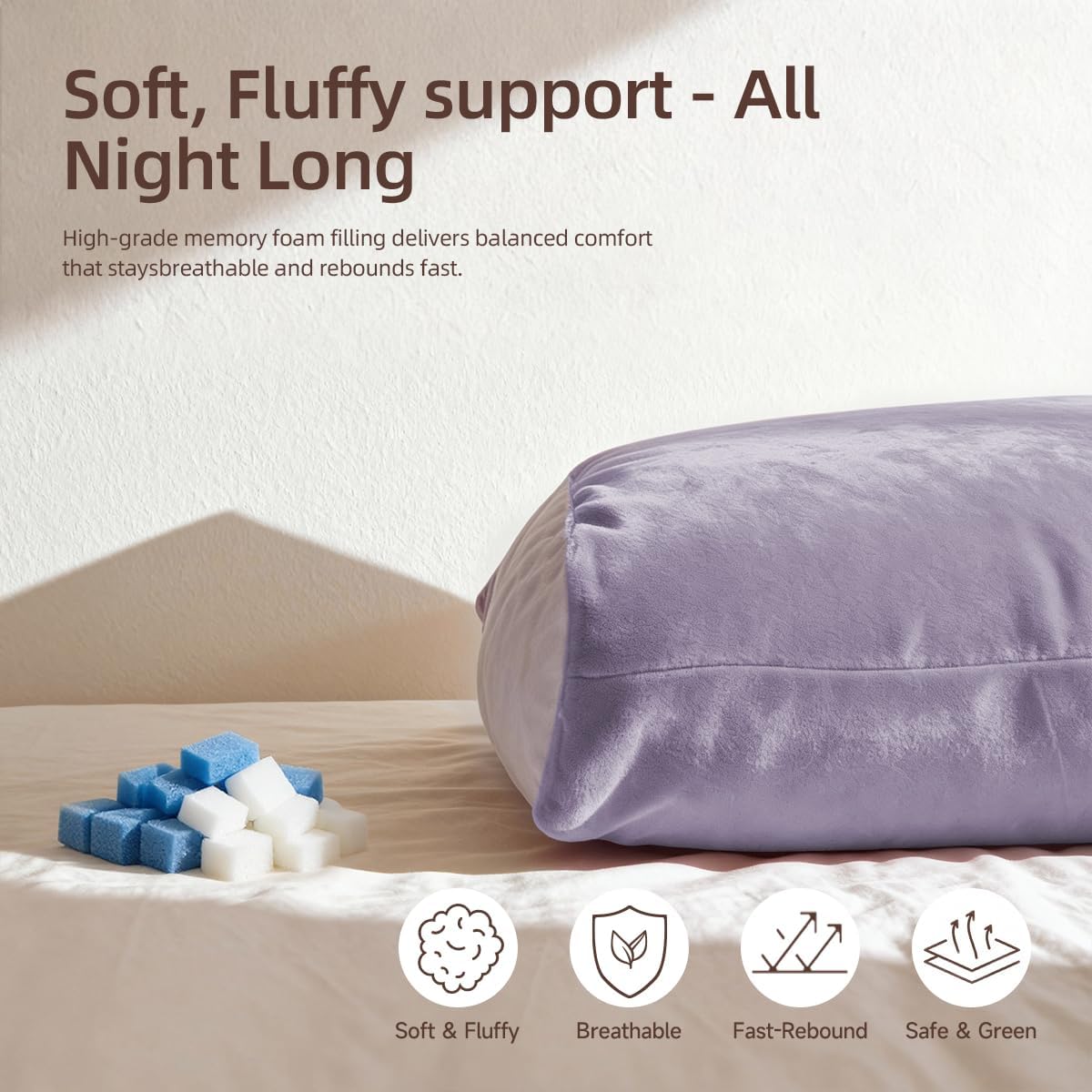 CoolGel Foam Pillow, Patented Ergonomic Contour Design for Side, Back and Stomach Sleepers, with Washable Cover and Breathable Mesh, Purple Set of 2