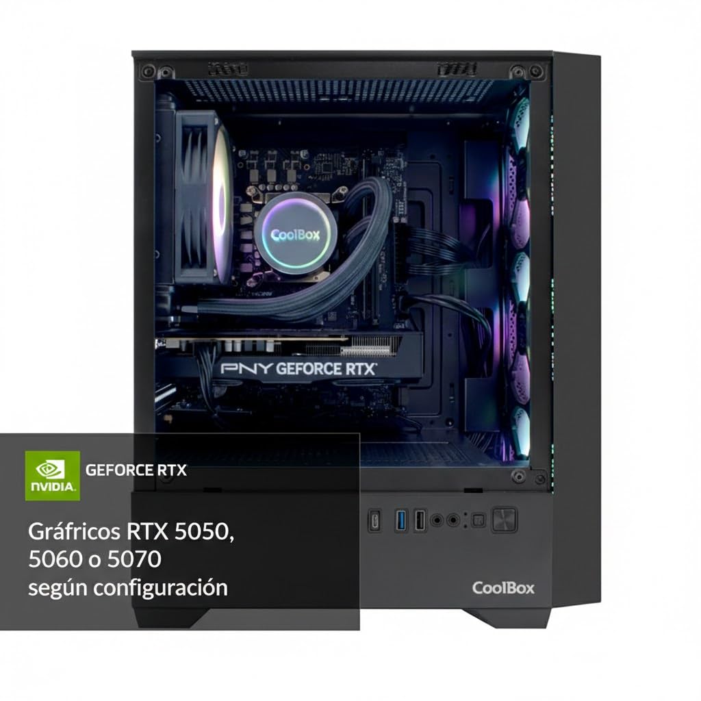 Raptor PC Gaming (Intel Core i9-12700F 16 x 5.1GHz, NVIDIA RTX 5050 8GB, 32GB RAM, 1TB SSD, Refrigeración Líquida, Windows 11 Pro) Ordenador de Sobremesa (Negro)