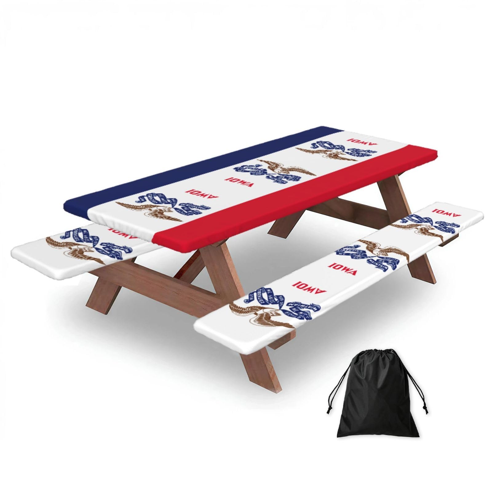 Yqxwjl Black Iowa State Flag Print Camping Essentials Waterproof Camping Table And Bench Cover With Drawstring Bag 183 Cm