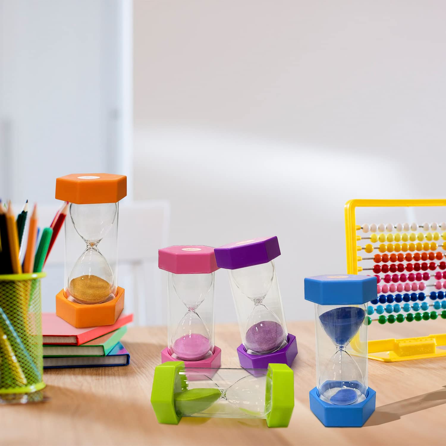 Clessidra con sabbia, timer per bambini, timer da cucina, decorazione per la gestione del tempo, clessidre colorate, perfetto in casa, classe, cucina, ufficio, giochi, 15 minuti, arancione