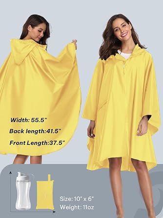 SaphiRose Adult Rain Poncho Waterproof Hooded Zipper Raincoat with Pockets