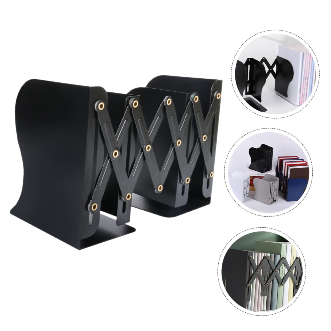 Fermalibri da Scrivania Telescopico Nero in Metallo e Plastica | Organizer per Libri e Documenti, Design Semplice e Creativo, per Tavolo, Supporto Regolabile