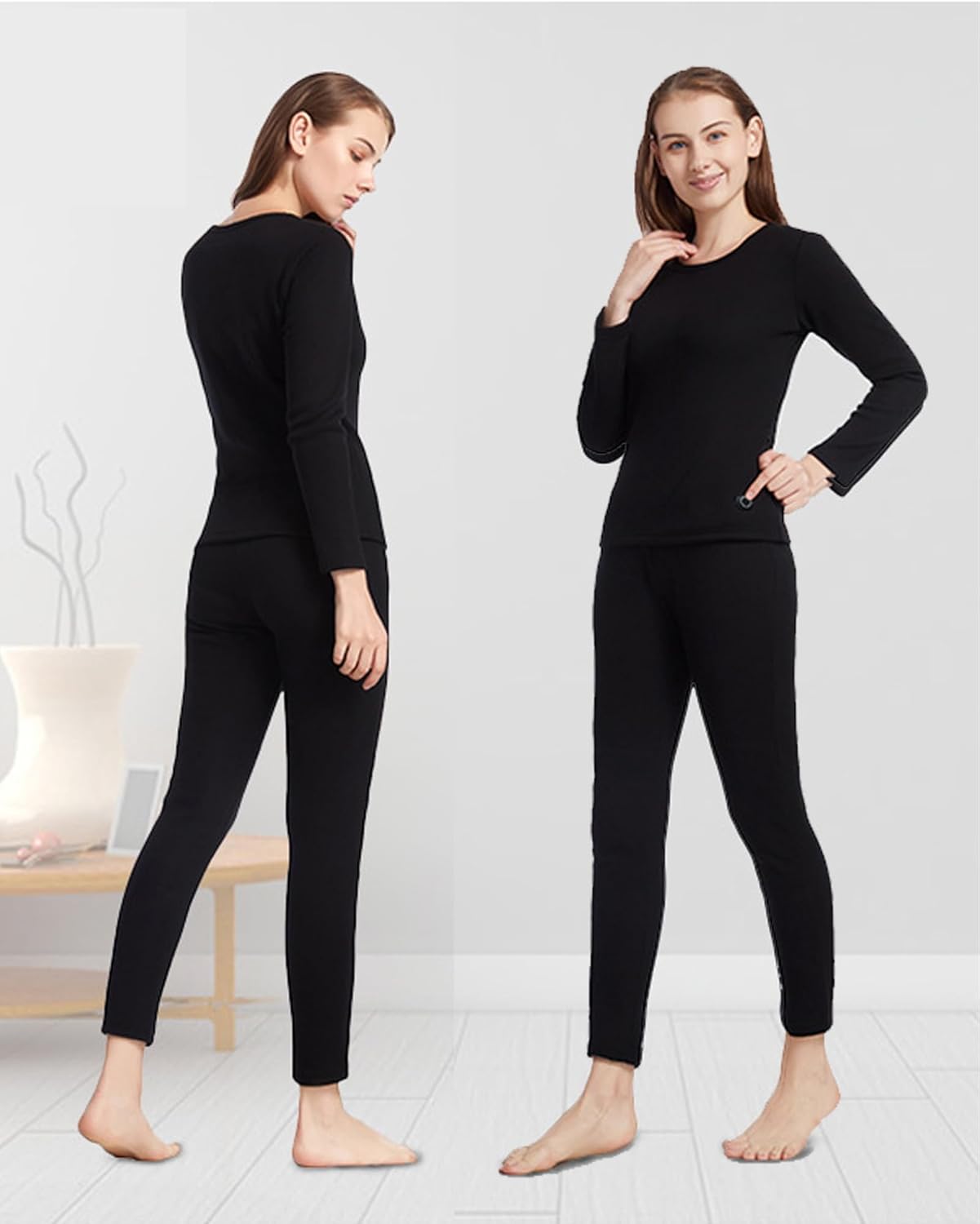 Women's Heated Thermal Underwear set USB Womens Electric Thermal Long Underwear set Snow Leggings, No Battery