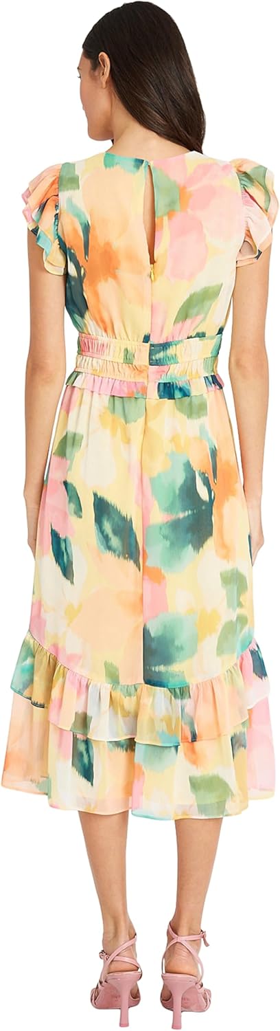 Maggy London Womens V-Neck Midi Dress with Ruffle Details | Wedding Guest Dresses for Women - Image 3