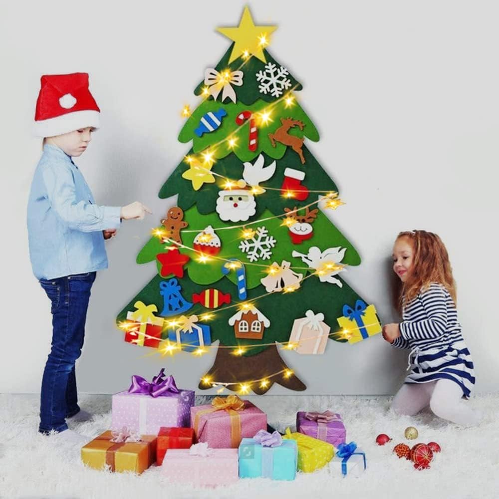 Felt Christmas Tree for Kids, 3.2FT DIY Wall Hanging Tree with LED Lights