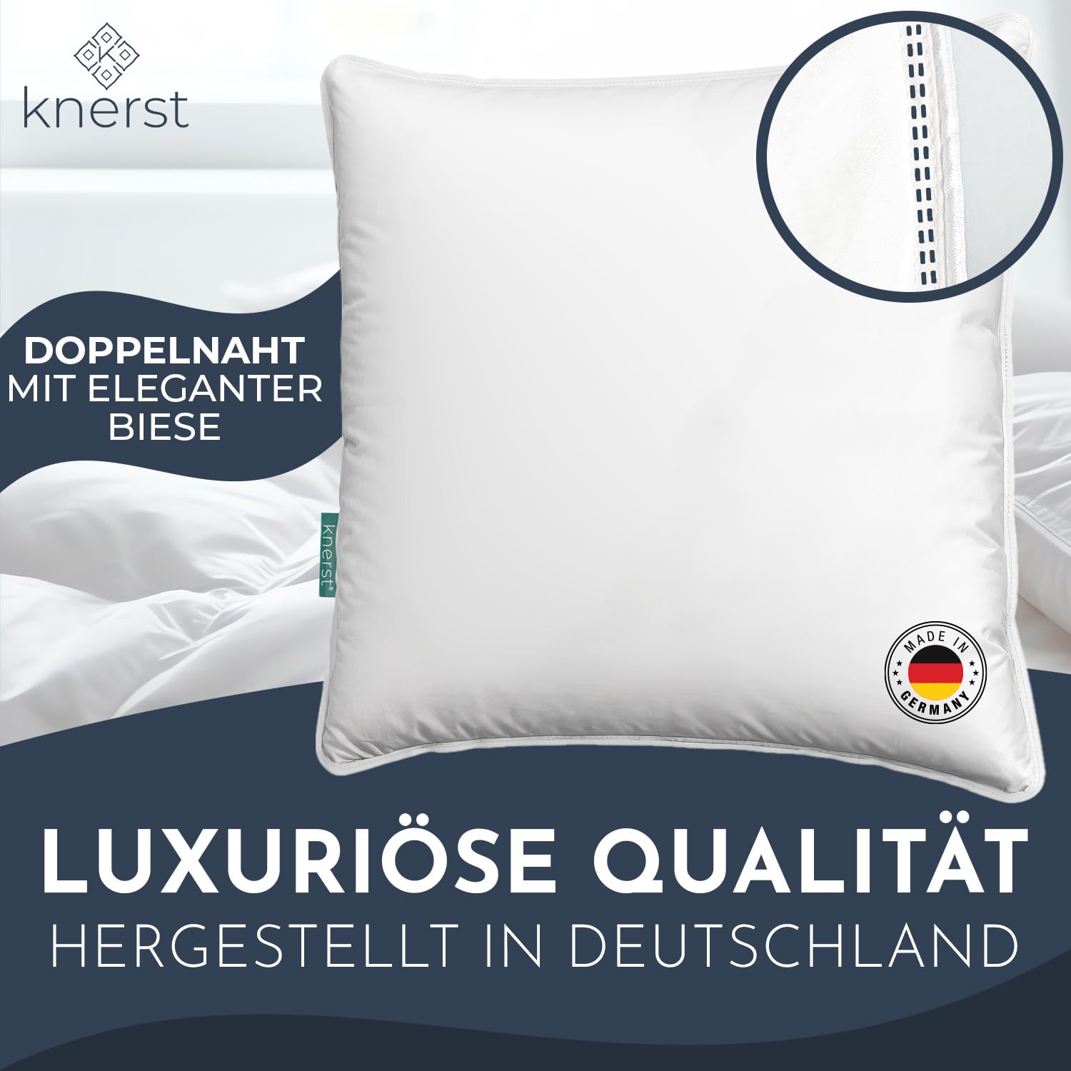 KNERST® Kopfkissen 80x80 - Made in Germany - Öko-Tex Kissen 80x80 gegen Nackenschmerzen & Verspannungen - Kopfkissen Bettkissen für gesunden & erholsamen Schlaf - Pillow Schlafkissen