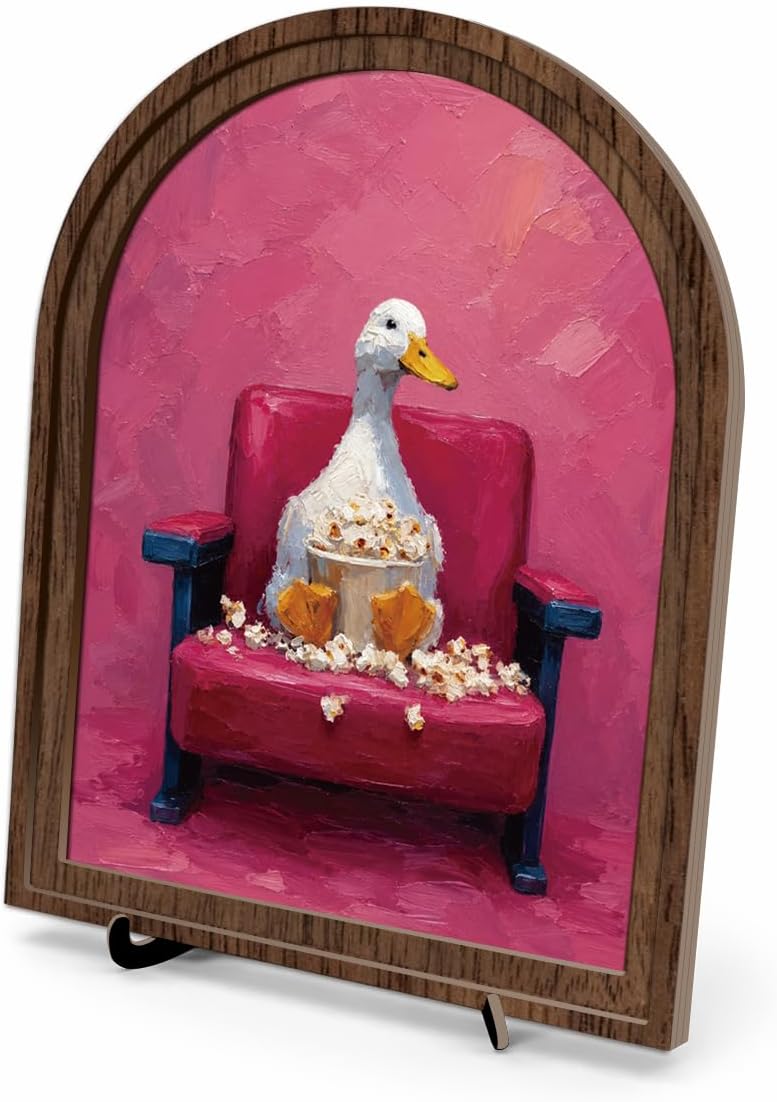 Movie Duck Table Decor, Funny Media Room Wood Sign, 8x10 Inch
