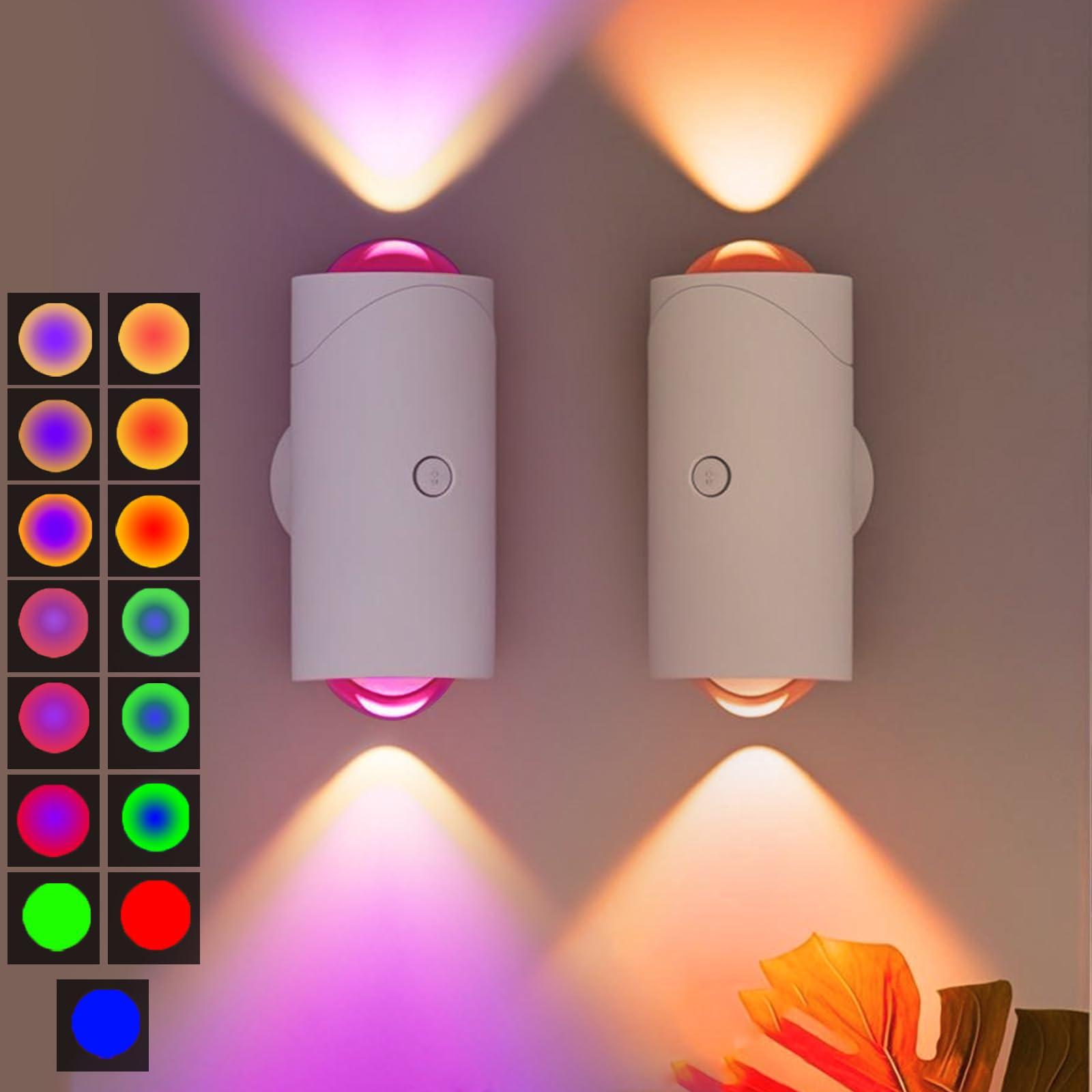 7 Color Motion Sensor Night Light, 1500mAh Wireless Wall Sconces Battery Operated for Bedroom, Bathroom, Hallway, Stairs Rechargeable Motion Sensor Light Indoor, Magnetic RGB Wall Sconces 2 Pack