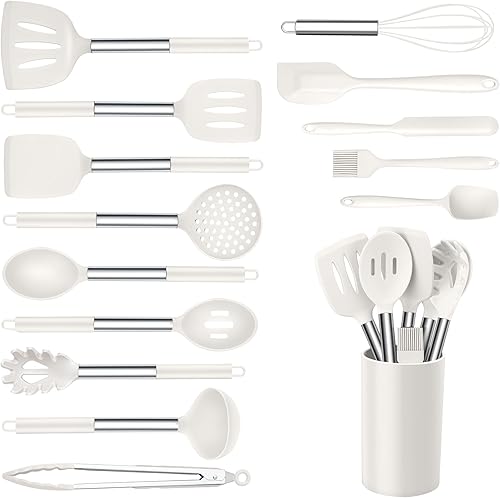 Miniatura 14 de Onader Juego de 15 utensilios de cocina de silicona, juego de espátulas rojas para utensilios de cocina con soporte, herramientas y accesorios Rojo