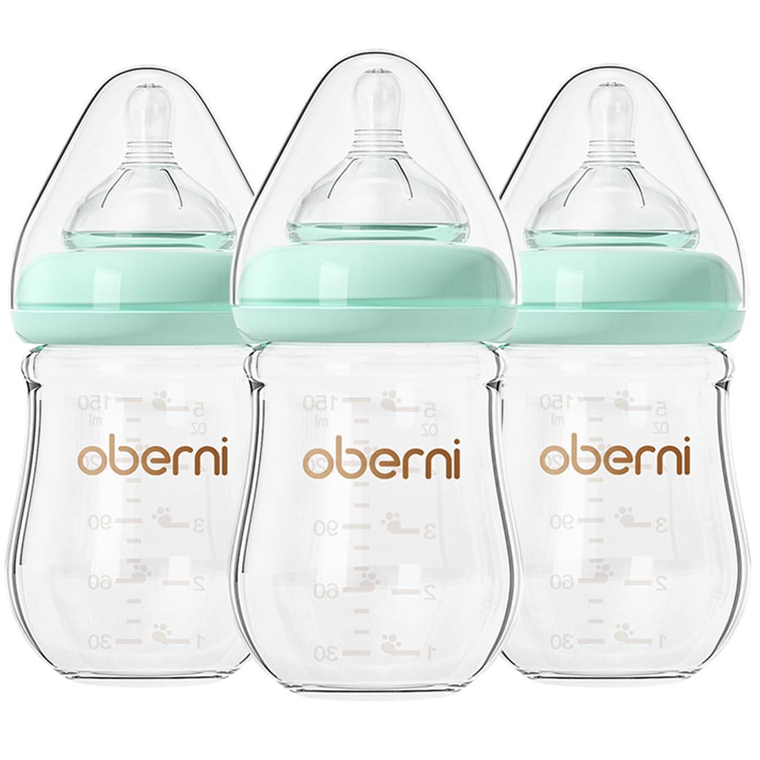 Product image Oberni Babyflaschen aus Glas, Anti-Colic Milchflasche mit weiter Öffnung, Langsamer Nahrungsfluss (S) Silikon Sauger,0 Monate
