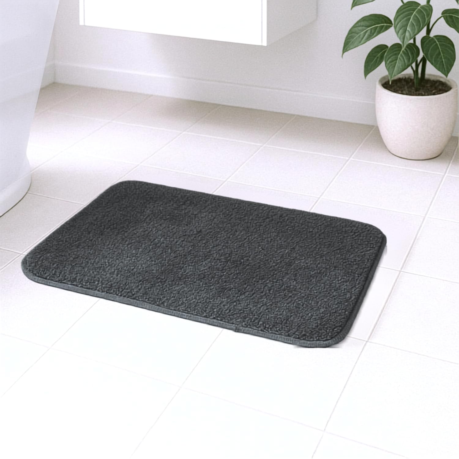 Rattle Microfiber Door Mat, Super Soft Anti-Skid Doormat, Non-Slip Absorbent Mat for Home Entrance, Bathroom, Kitchen & Bedroom, Machine Washable, 40x60 cm (Dark Grey)-image-11