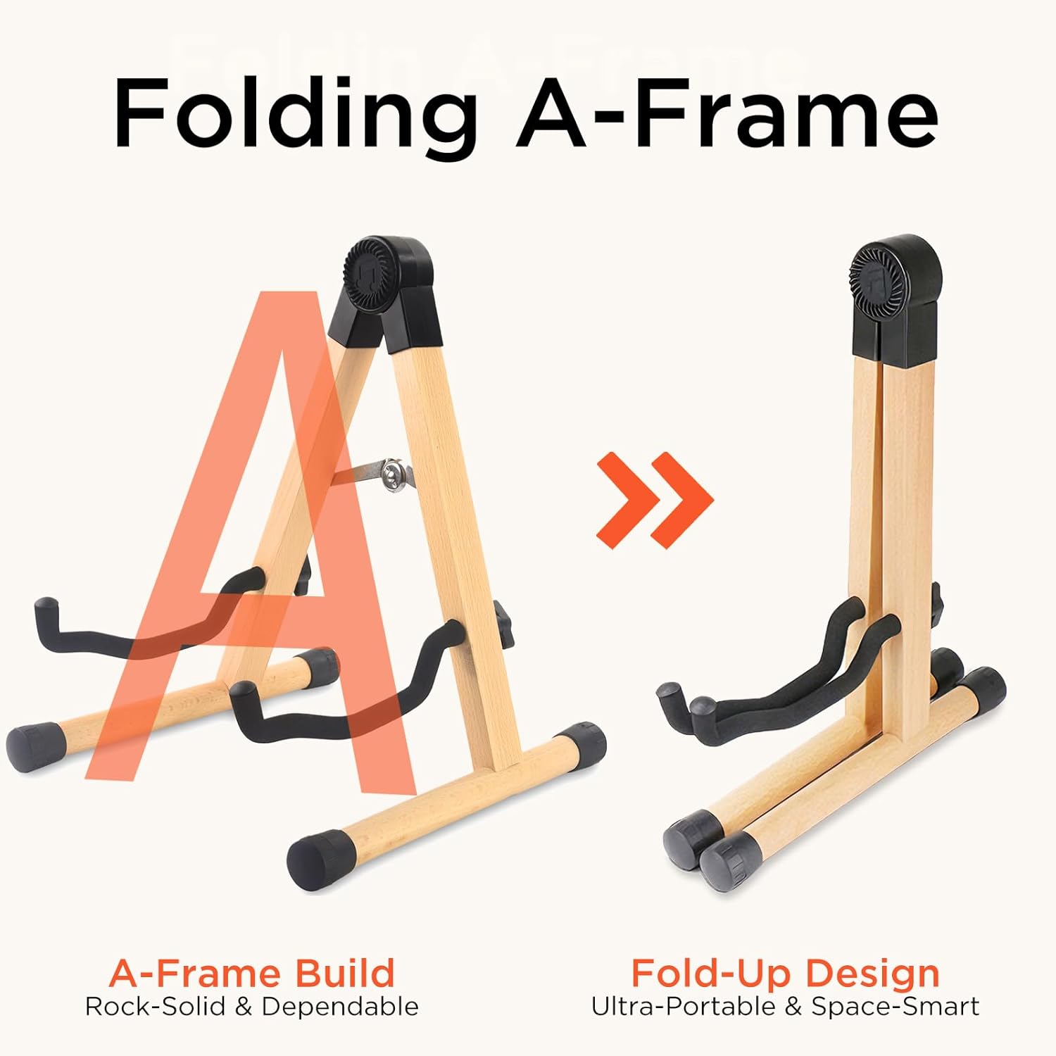 Wood Guitar Stand, Foldable A-Frame Wooden Floor Stand for Acoustic, Electric, Classical & Bass Guitars, Mandolin, Banjo, Ukulele | Stable Musical Instrument Support Holder.