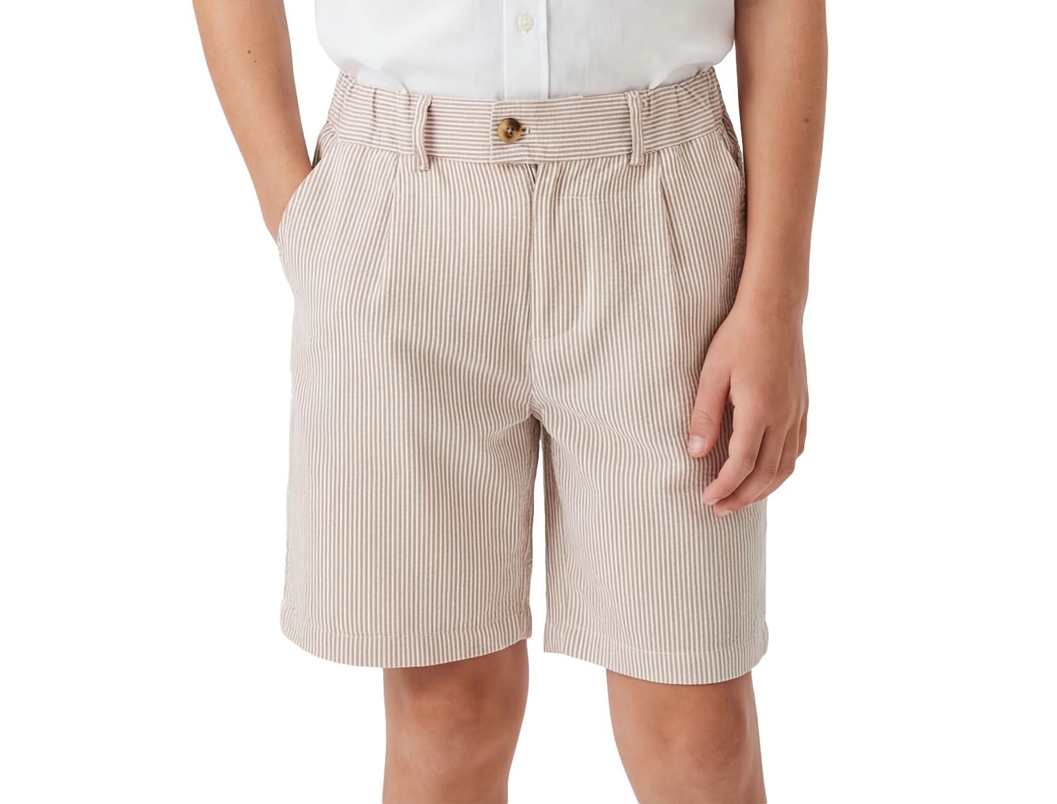 LOLANTA Short Garçon Seersucker pour Mariage, Short Léger en Mélange de Coton, Taille Ajustable avec Poches pour Plage