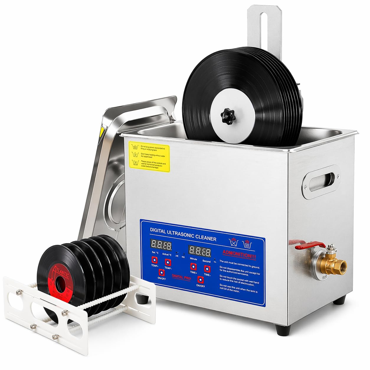 Pulitore ultrasonico per dischi in vinile: pulisce 8 LP contemporaneamente, azione a doppia faccia con rotazione automatica, timer da 0 a 30 minuti, ripristina il suono incontaminato