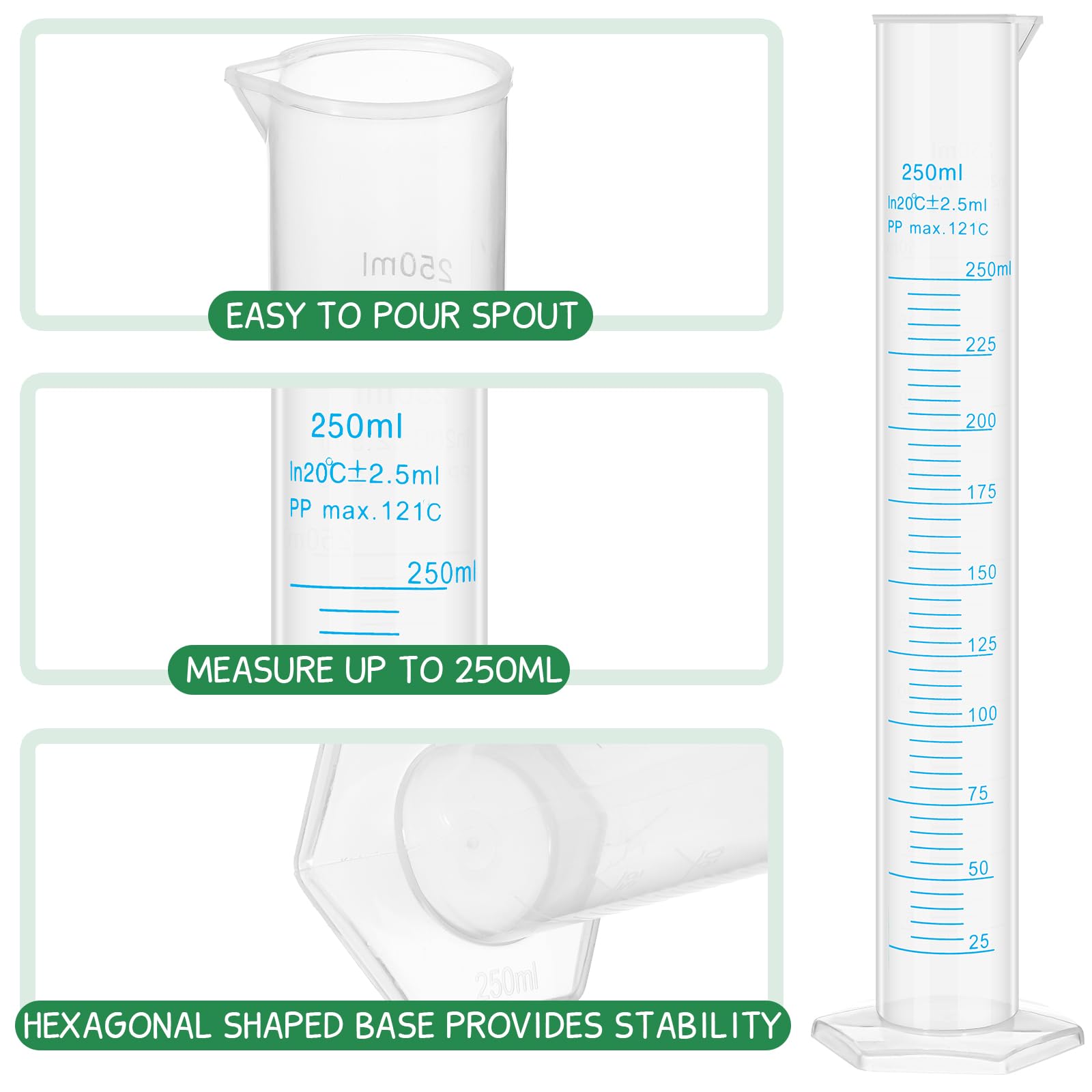 Affrolling 2 tubos de ensayo de plástico graduados de 250 ml para probar cerveza, vino, hidromiel, bebidas fermentadas, material de destilación, alcohol